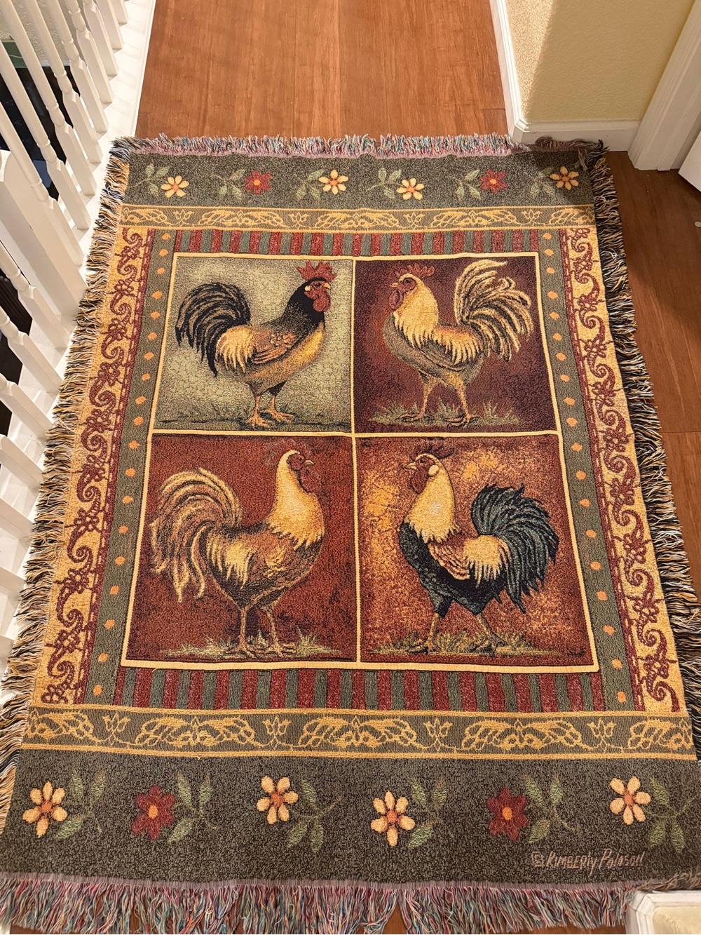 Kimberly Poloson Rooster Woven Tapestry Throw Blanket /Wall Art Farmhouse 52x70